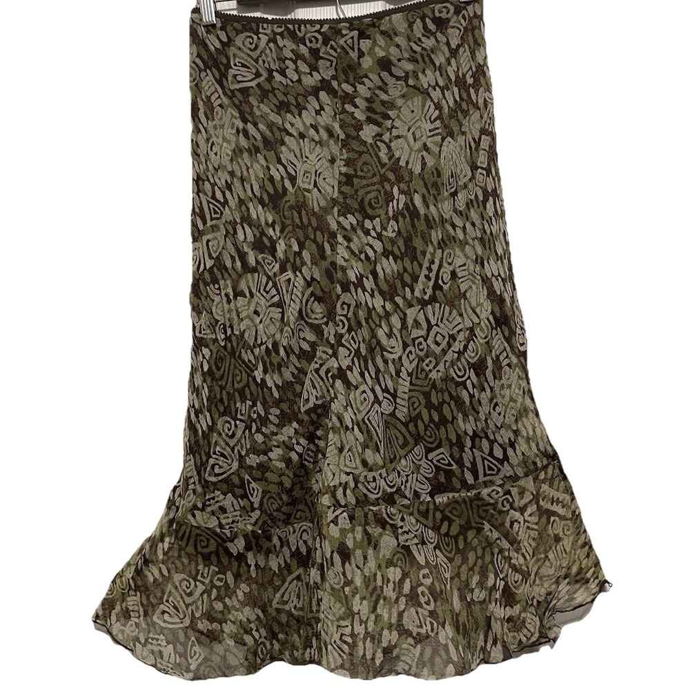 Jonathan Martin Silk Midi Skirt Womens M Brown Green Y2K Boho Earthy Whimsigoth - Picture 2 of 5